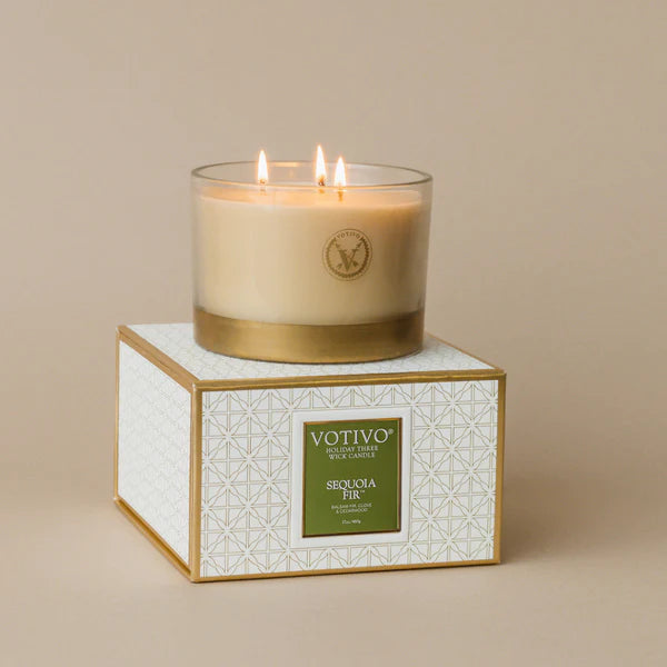Votivo Holiday 3 Wick Candle - Sequoia Fir  | Putti Fine Furnishings Canada