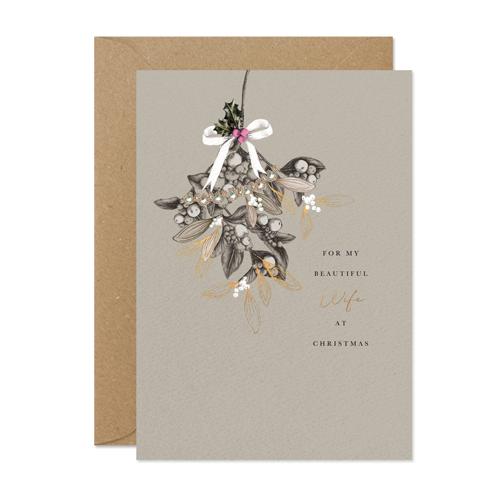 Stephanie Davies "Beautiful Wife at Christmas" Mistletoe Christmas Card | Putti 