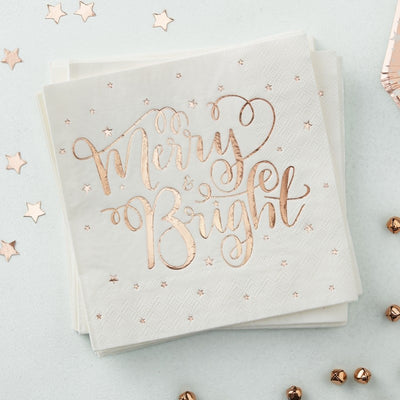 "Merry & Bright" Rose Gold Paper Napkins, GR-Ginger Ray UK, Putti Fine Furnishings