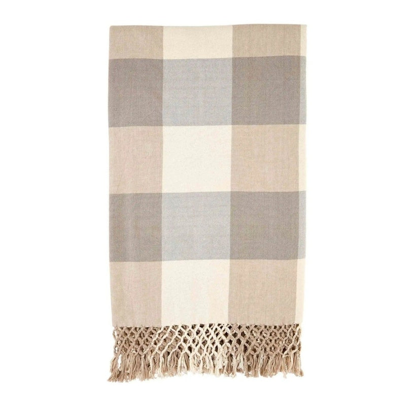Natural Check Blanket with Fringe