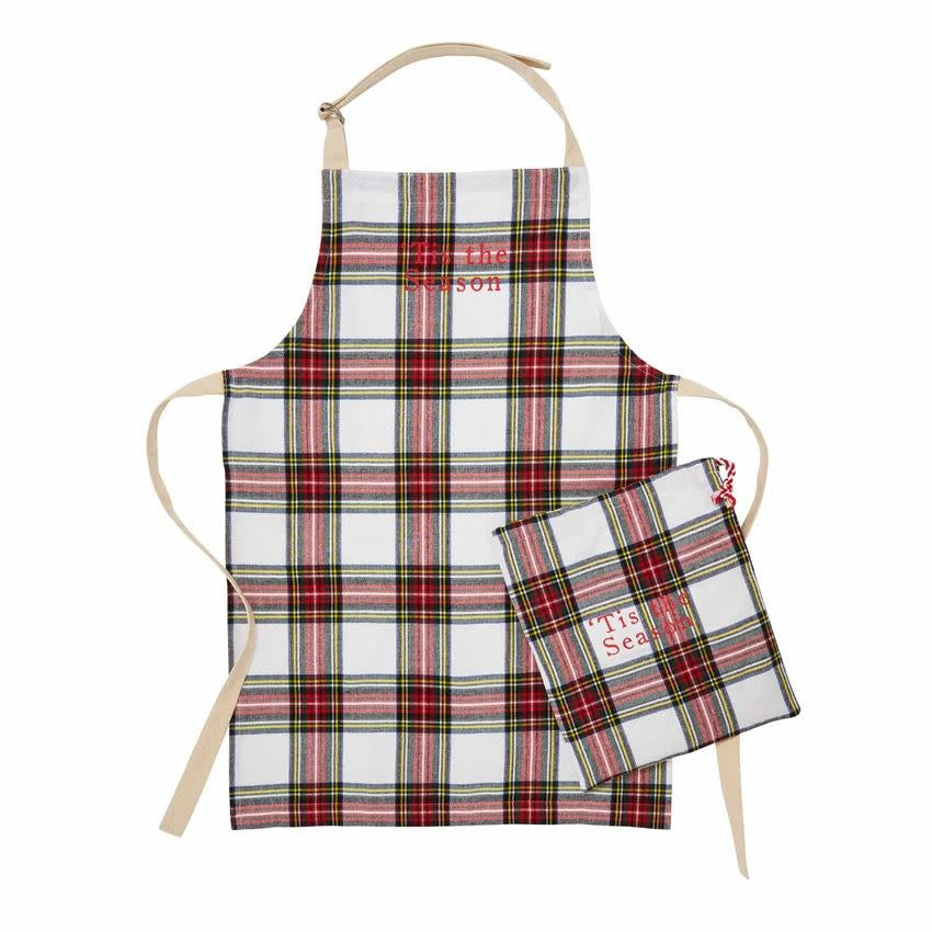 White Tartan "Tis' The Season" Apron In Bag  | Putti Christmas 