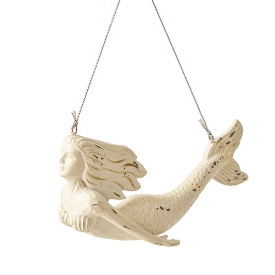 White Washed Mermaid Hanging Ornament | Putti Christmas 