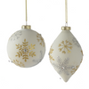 Off White with Gold and Silver Snowflakes Glass Ball Ornament | Putti Christmas