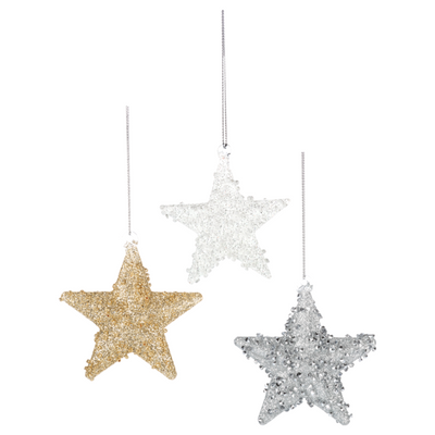 Beaded Glass Star Ornament - Silver
