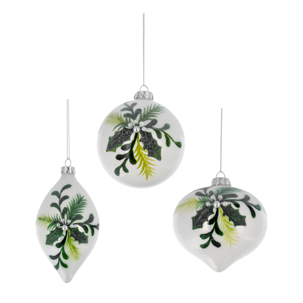 Mistletoe on White Glass Ornament