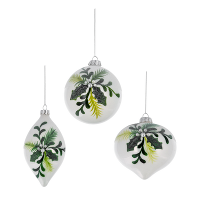 Mistletoe on White Glass Ornament