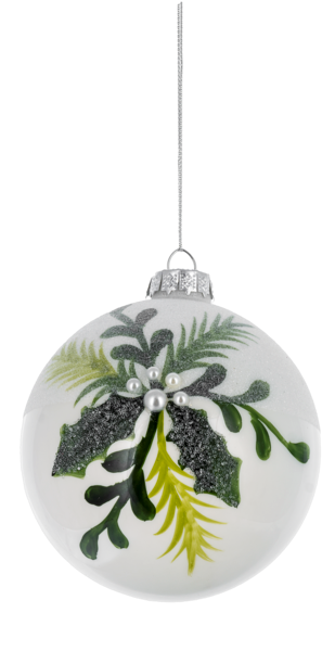 Mistletoe on White Glass Ornament