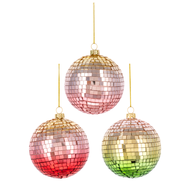 Ombre Mirrored Ball Ornament - Pink and Green