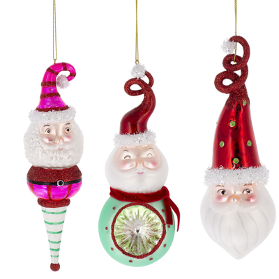 Retro Pink Santa Head Glass Finial Ornament