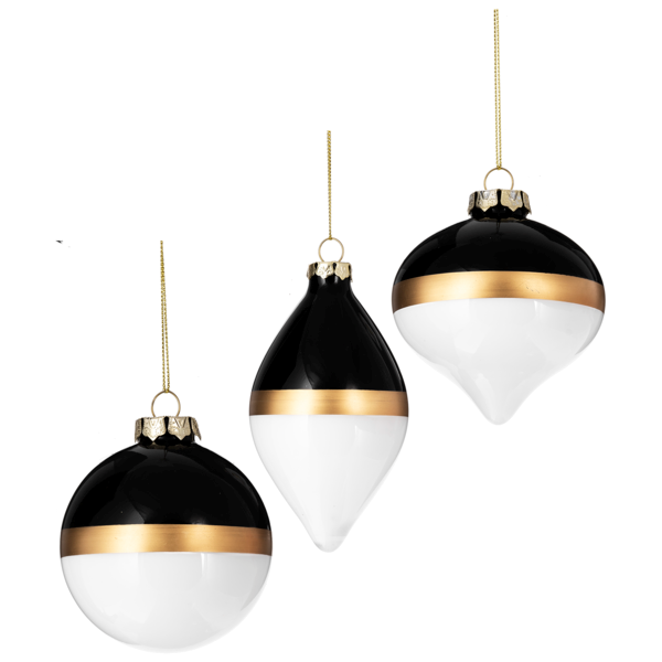 Black and White Glass Ornamentwith Gold Band | Putti Christmas Decorations 