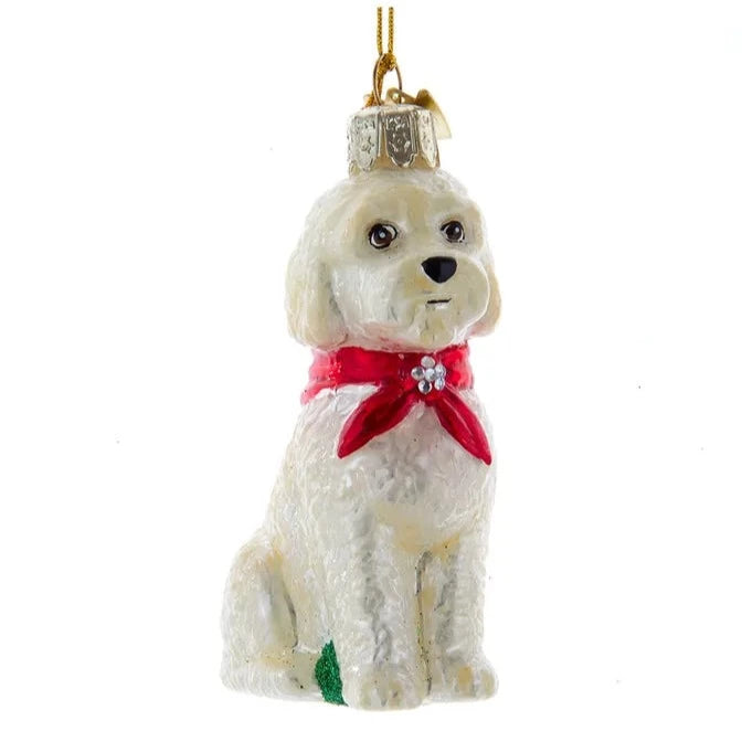 Kurt Adler Labradoodle with Red Scarf Glass Ornament | Putti Christmas 