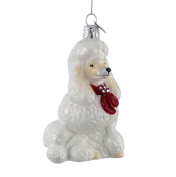 Kurt Adler Poodle with Red Bow Glass Ornament | Putti Christmas 