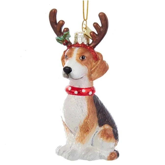 Kurt Adler Beagle with Antlers Glass Ornament | Putti Christmas 