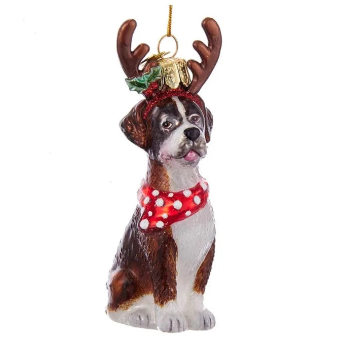 Kurt Adler Boxer with Antlers Glass Ornament | Putti Christmas 
