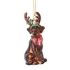 Kurt Adler Chocolate Labrador with Antlers Glass Ornament | Putti Christmas