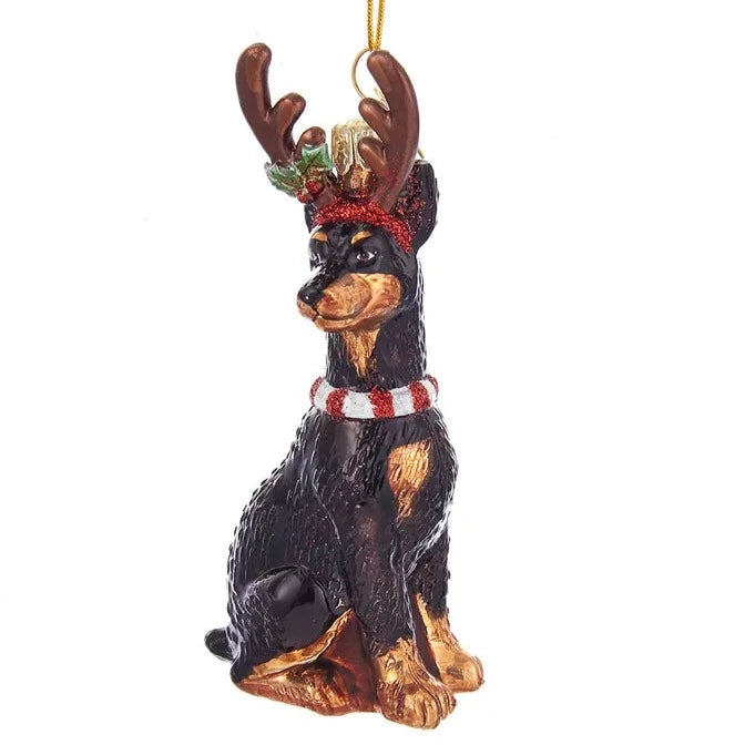 Kurt Adler Doberman with Antlers Glass Ornament | Putti Christmas 