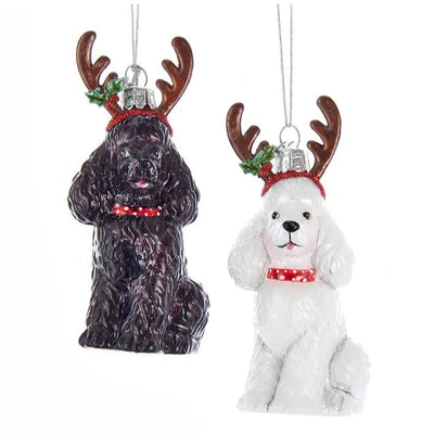 Kurt Adler Black Poodle with Antlers Glass Ornament | Putti Christmas