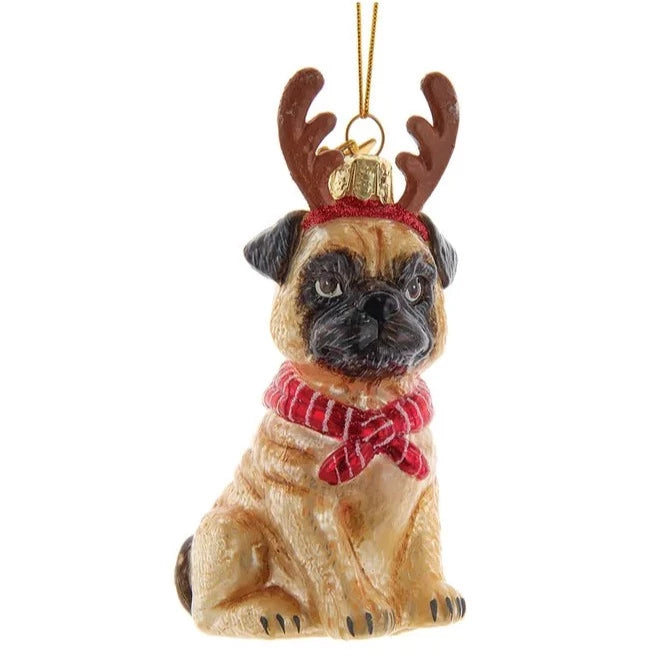 Kurt Adler Pug with Antlers Glass Ornament | Putti Christmas Canada 
