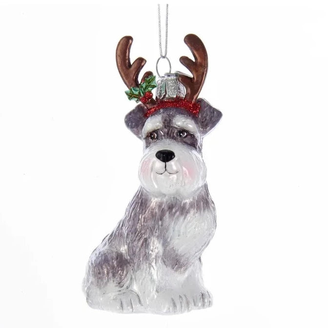 Kurt Adler Schnauzer with Antlers Glass Ornament | Putti Christmas 