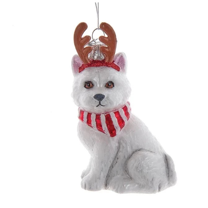 Kurt Adler West Highland Terrier with Antlers Glass Ornament | Putti Christmas 
