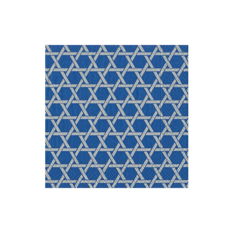 Blue & Silver Star Lattice Paper Napkins - Boxed Cocktail
