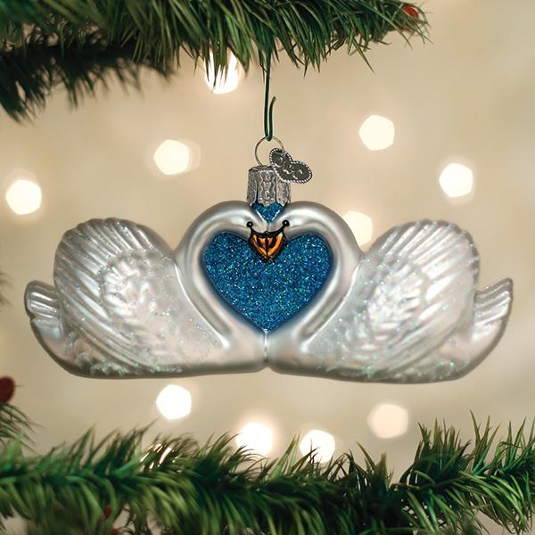 Old World Christmas Swans in Love Glass Ornament