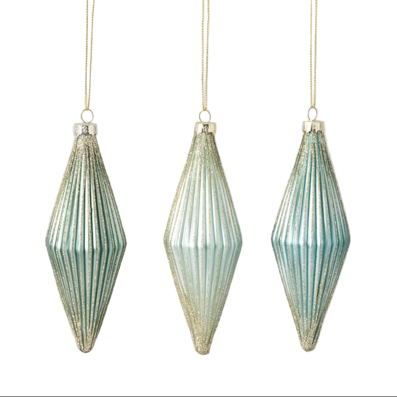 Aqua Ridged Glass Ornament