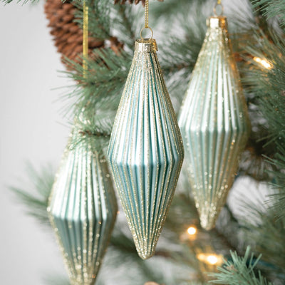Aqua Ridged Glass Ornament
