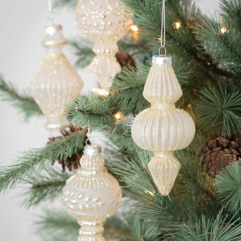 Frosted Glass Finial Ornaments with Gold Glitter | Putt Christmas Decorations