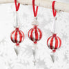 Red and Silver Finial Glass Ornament - 3 Assorted