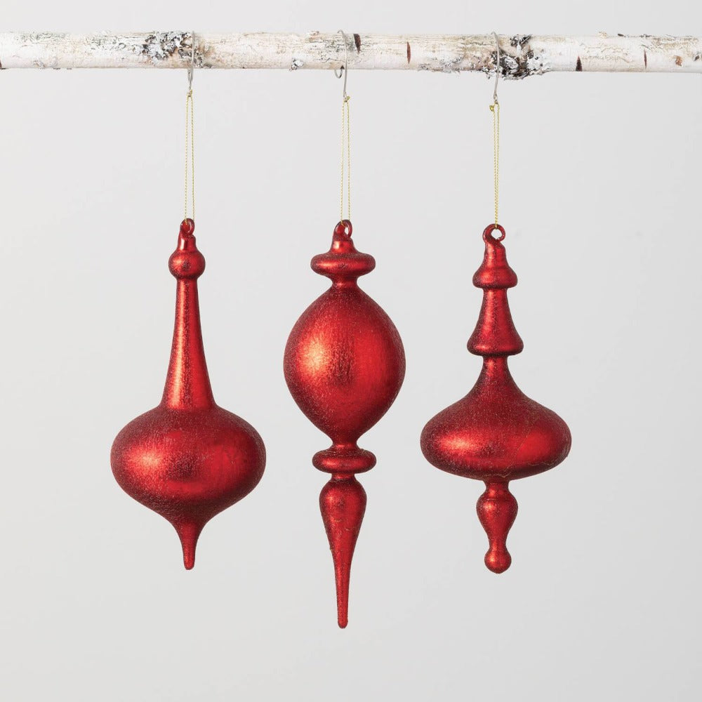 Red Finial Glass Ornament - 3 Assorted