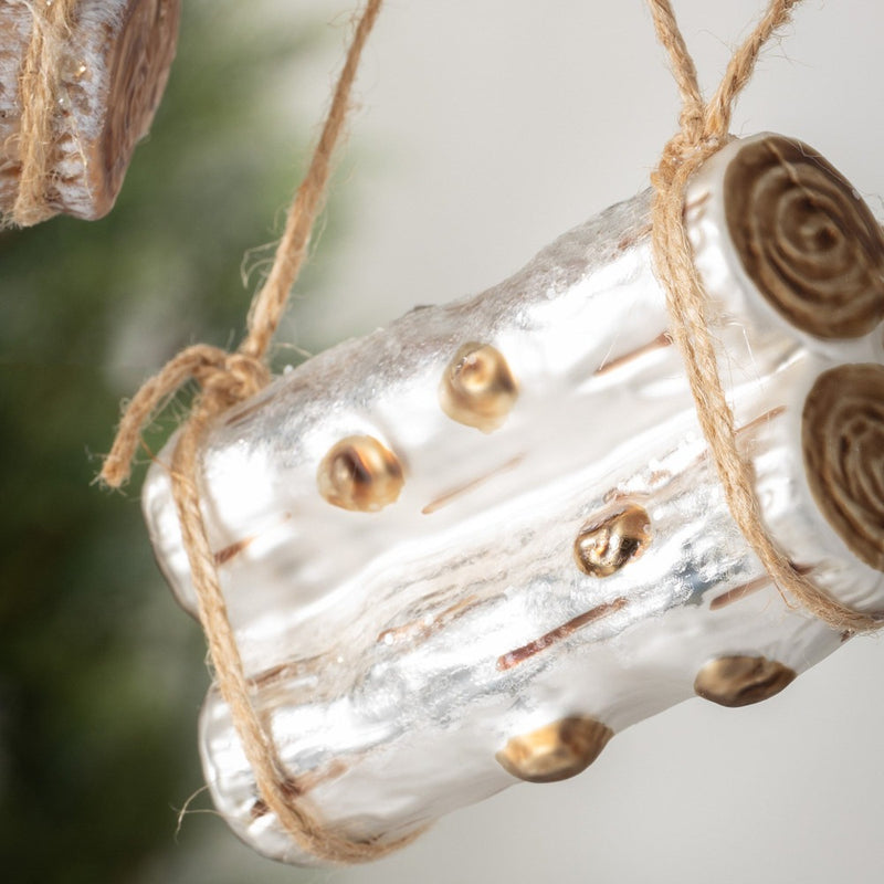 Birch Logs Glass Ornament