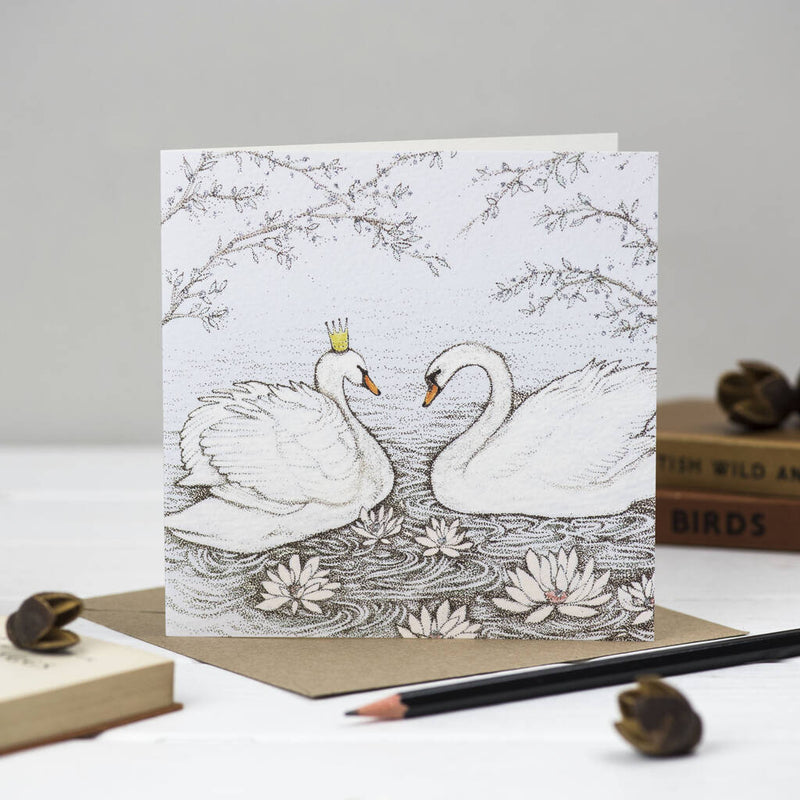 Fay's Studio Swans and Crown Greeting Card | Putti Fine Furnishings 