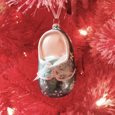 Blue Baby Bootie Glass Ornament, Inovation, Putti Fine Furnishings