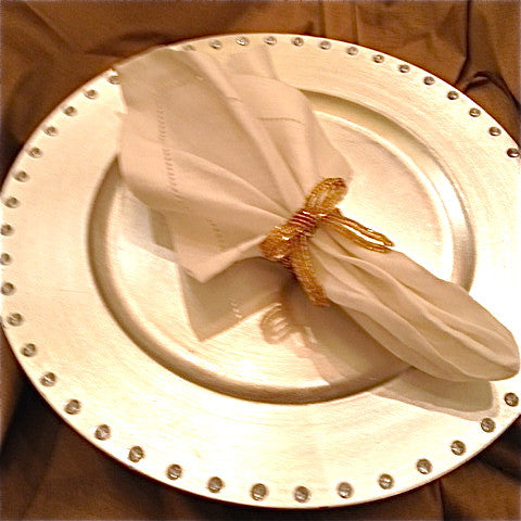  Gold Beaded Bow Napkin Rings, CT-Christmas Tradition, Putti Fine Furnishings