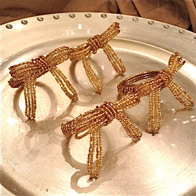 Gold Beaded Bow Napkin Rings, CT-Christmas Tradition, Putti Fine Furnishings