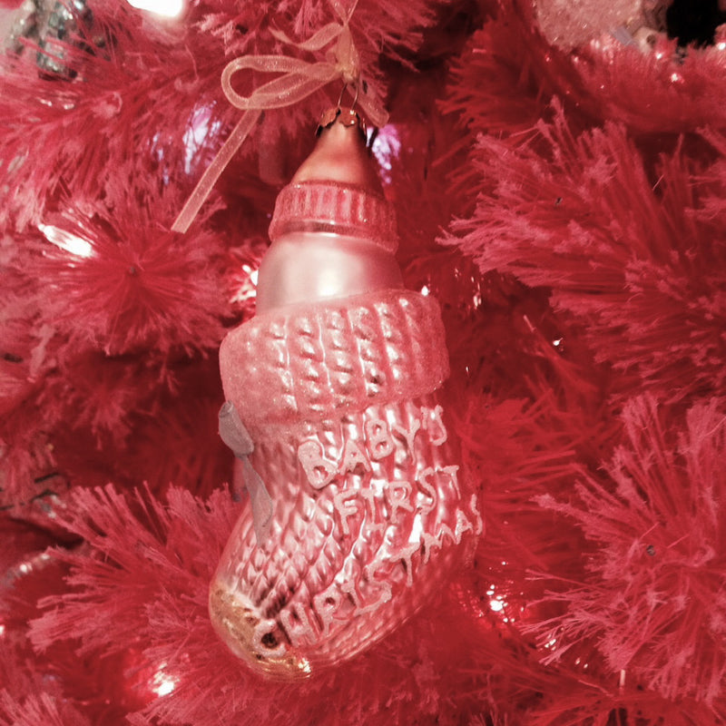 Pink Stocking Glass Ornament
