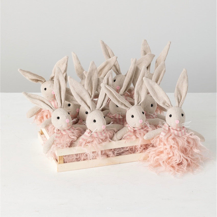 Linen Rabbit with Pink Fur | Putti Fine Furnishings Canada 