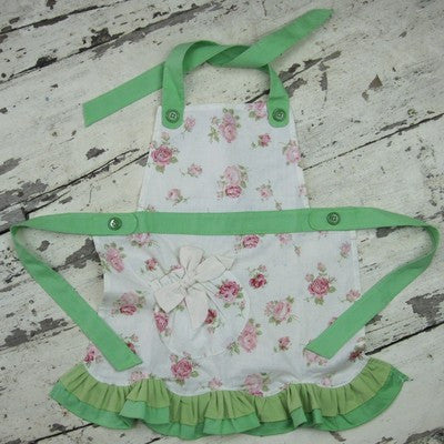  Miss Rose Sister Violet Child's Green Floral Apron, MRSV-Miss Rose Sister Violet, Putti Fine Furnishings
