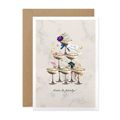 "Time to Party" Prosecco Tower Greeting Card | Putti Fine Furnishings