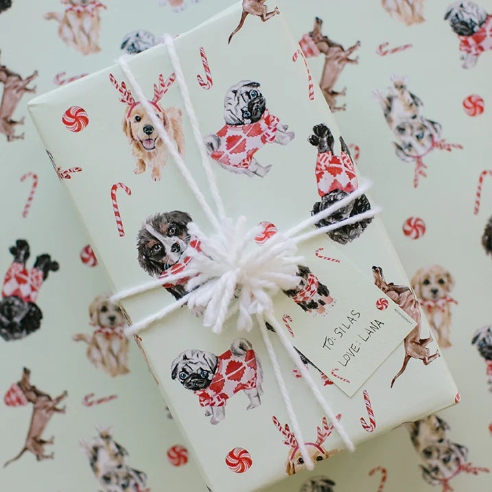 Lana's Shop - Mint Christmas Puppy Dog Gift Wrap Roll | Putti Christmas Canada 