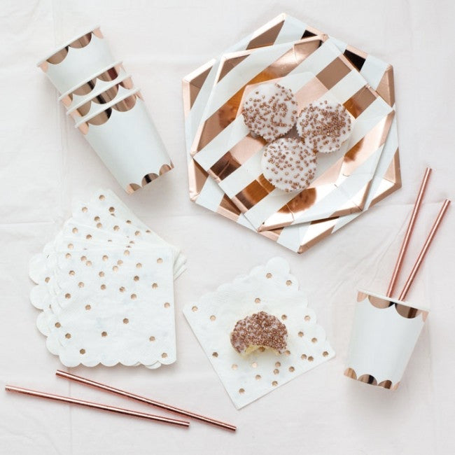  Rose Gold Foil Striped Plates - Small, MM-Meri Meri UK, Putti Fine Furnishings