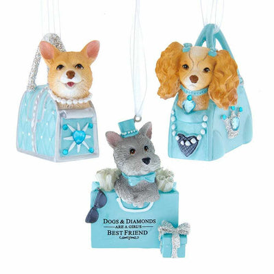 Kurt Adler Tiffany Blue Jeweled Purse with Corgi Ornament