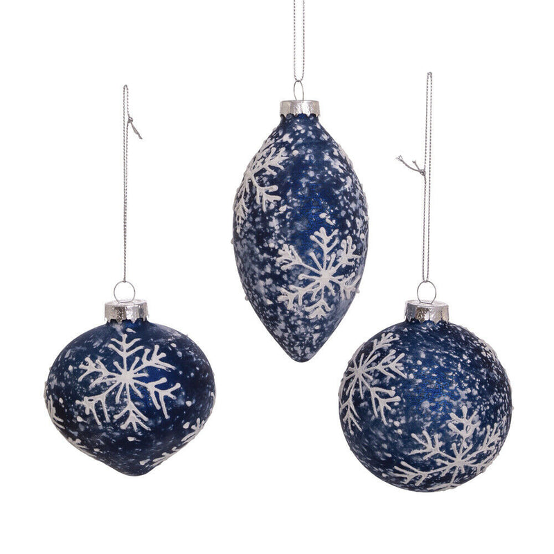 Blue with Snowflakes Glass Ball Ornament