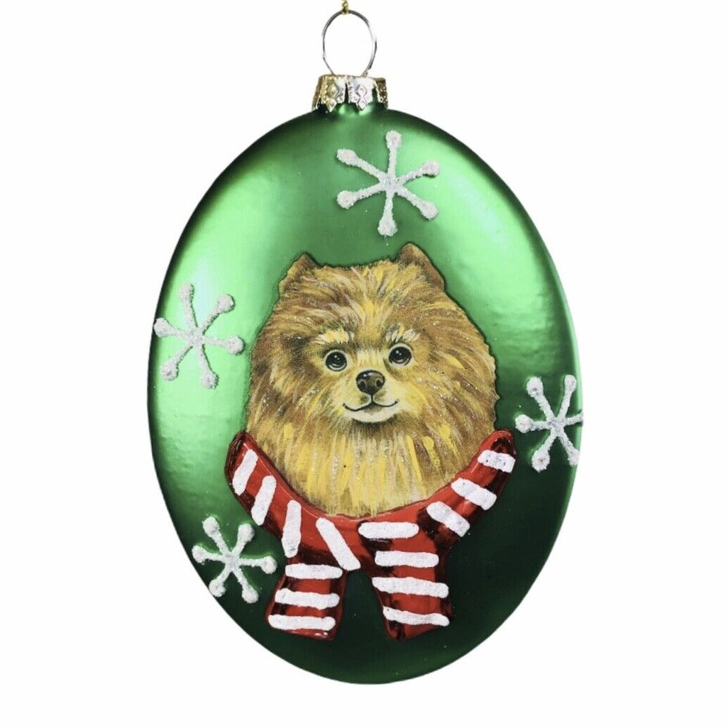 Kurt Adler Pomeranian Glass Disc Ornament | Putti Christmas Decorations