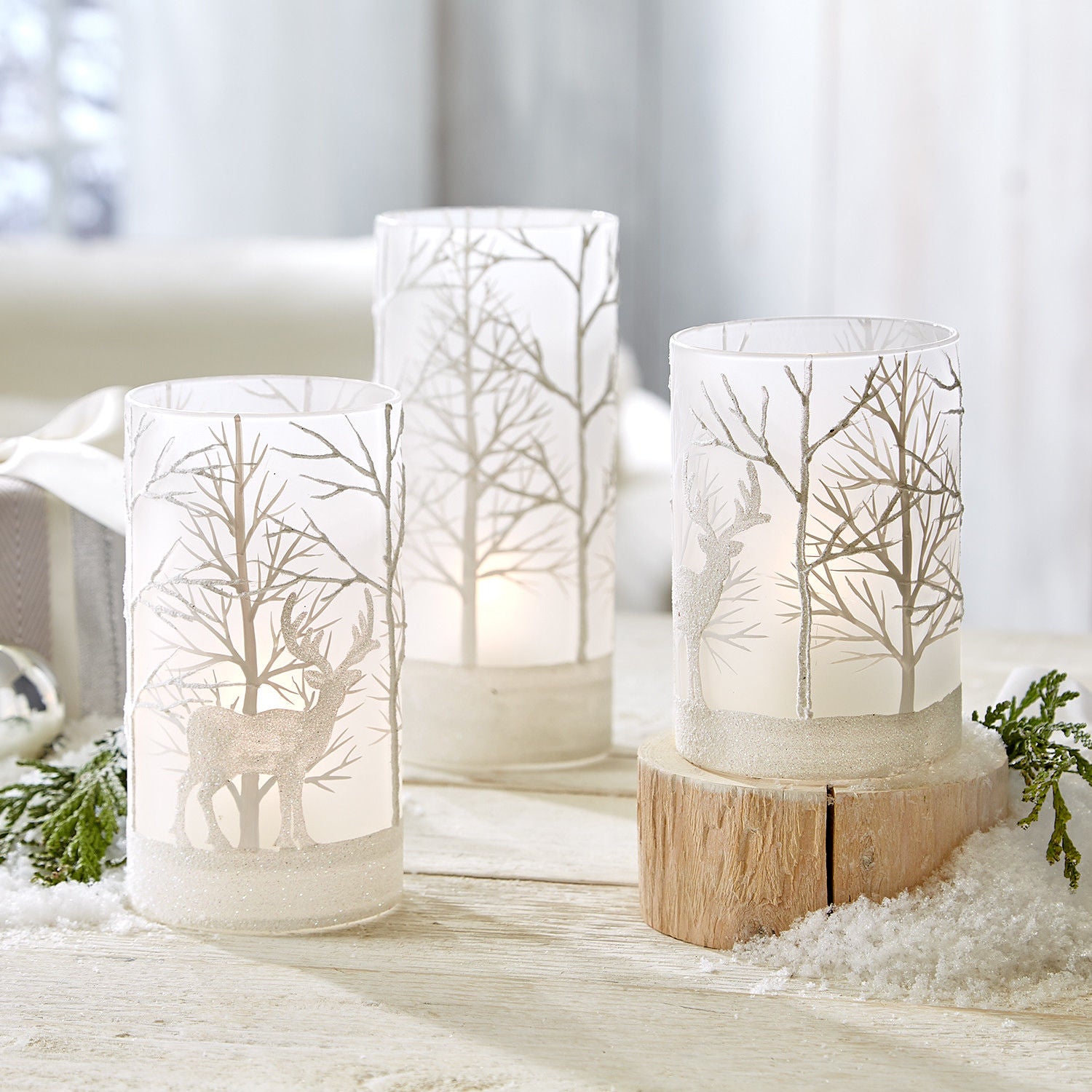 Frosted Votive Holders with Deer, TC-Two's Company, Putti Fine Furnishings