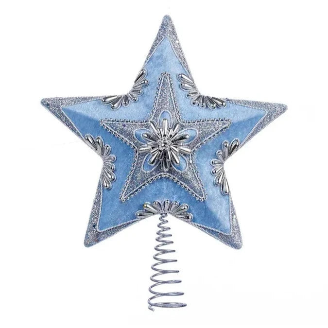 Kurt Adler Pale Blue Beaded Star Tree Topper | Putti Fine Furnishings 