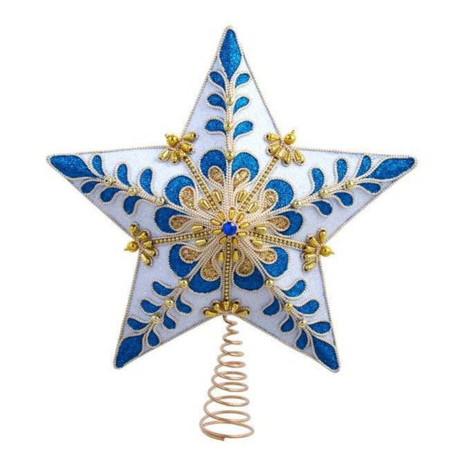 Kurt Adler Indigo Blue and Gold Star Tree Topper | Putti Christmas 