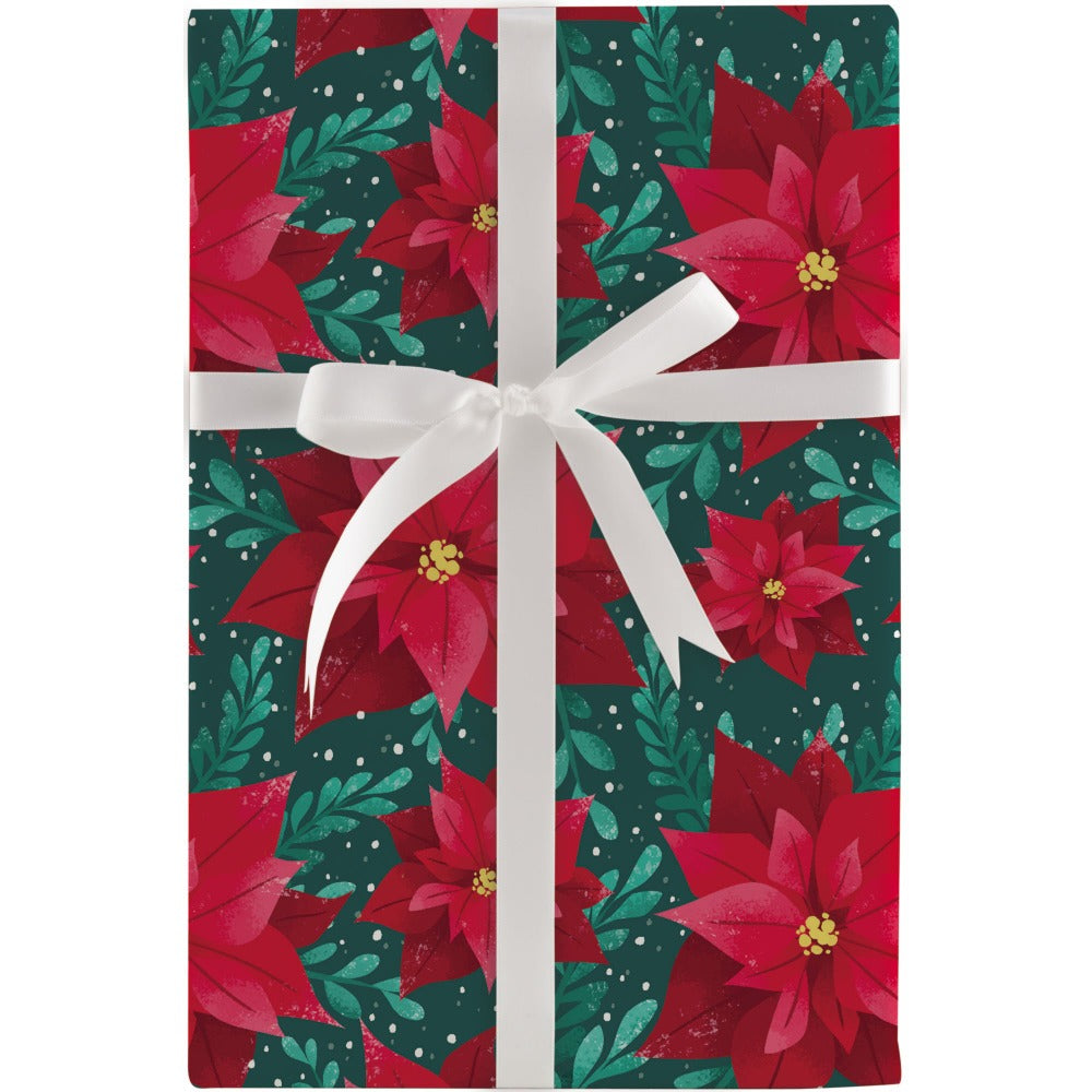 Classic Poinsettia Christmas Wrapping Paper Roll