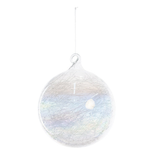 Clear Glass Iridescent Glass Threads Ball Ornament 3"
